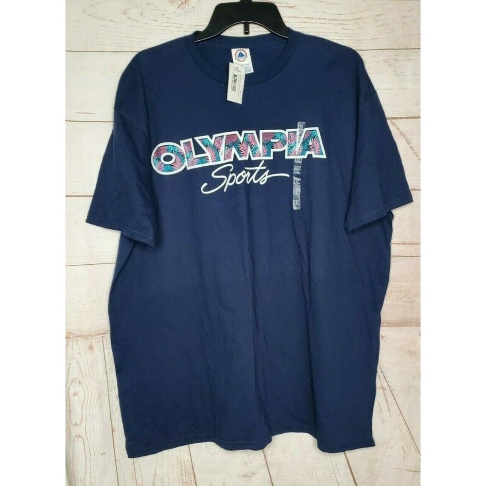Delta Soft Olympia Sports Logo Palms Blue 2XL Cotton Poly T Shirt